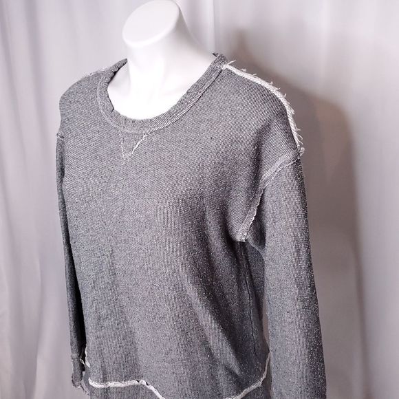 Nation LTD Raglan Frayed Hem Marled Knit slSweatshirt Blue White sz S - Picture 2 of 8